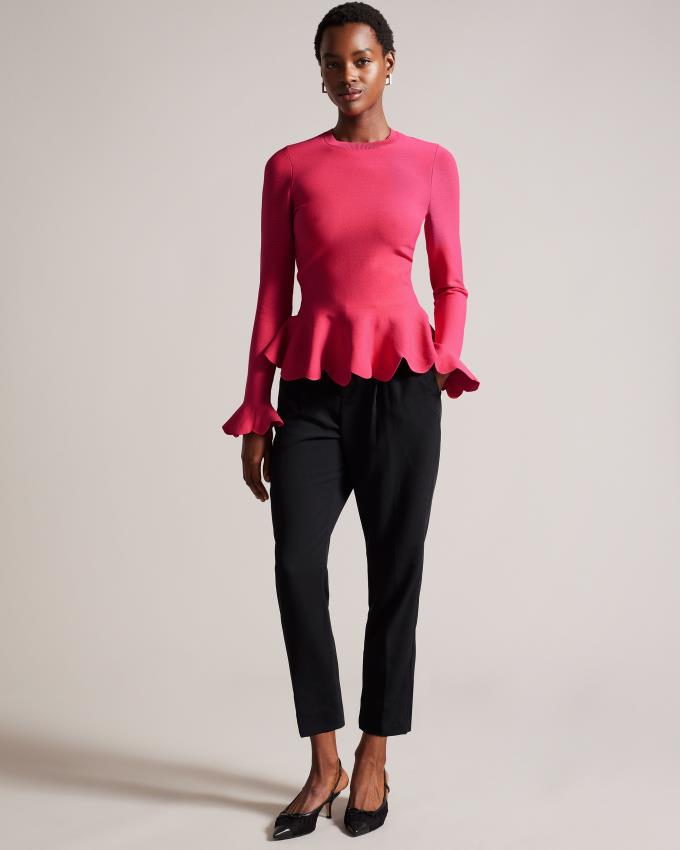 Hauts Ted Baker Long Sleeve Scalloped Peplum Rose Clair Femme | HTA-98692805